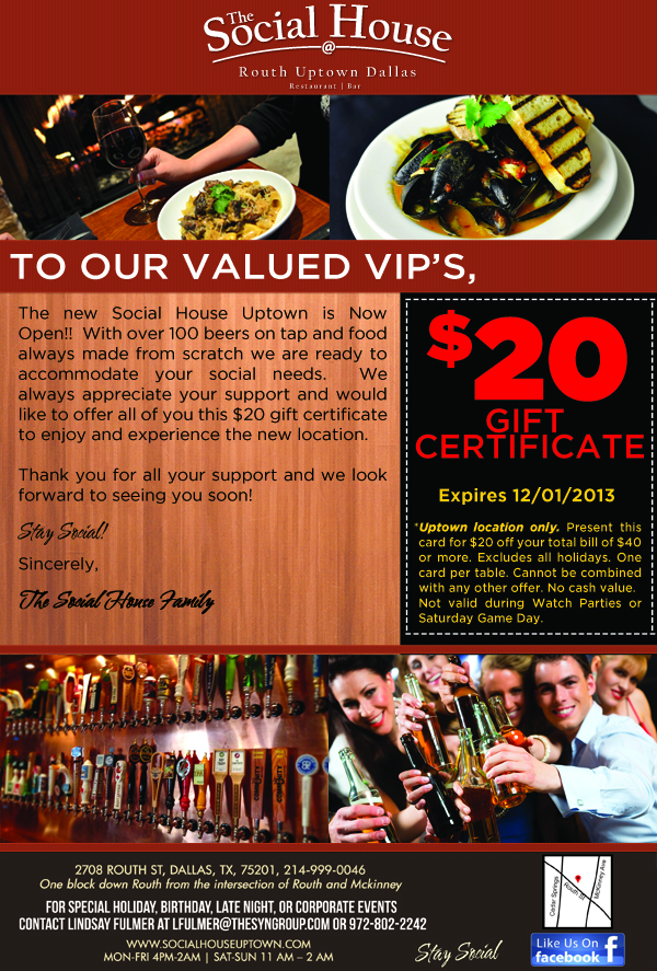 The Social House Uptown Gift Certificate