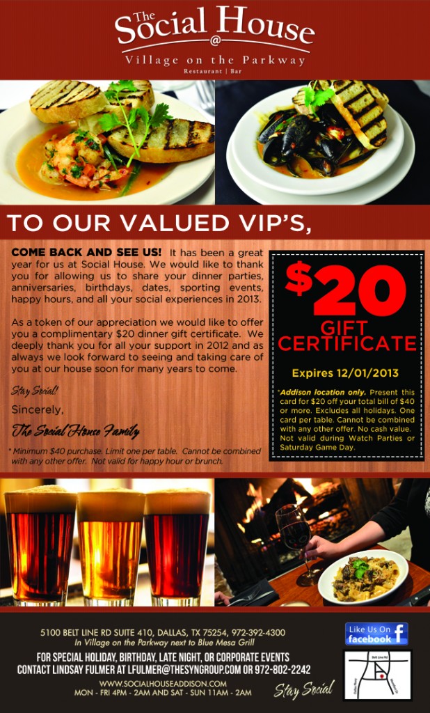 The Social House Addison Gift Certificate
